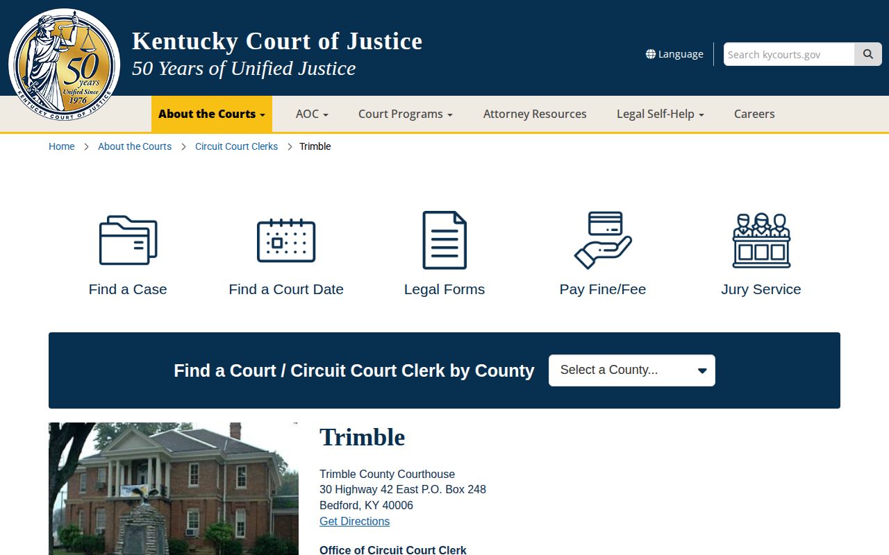 Trimble County Bedford courthouse criminal and district court record information