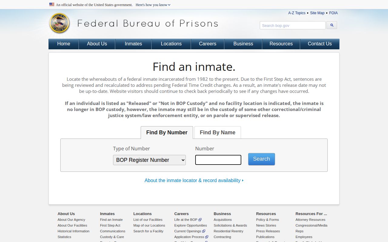 Federal BOP custody locator boundary for a Trimble County VINELink check